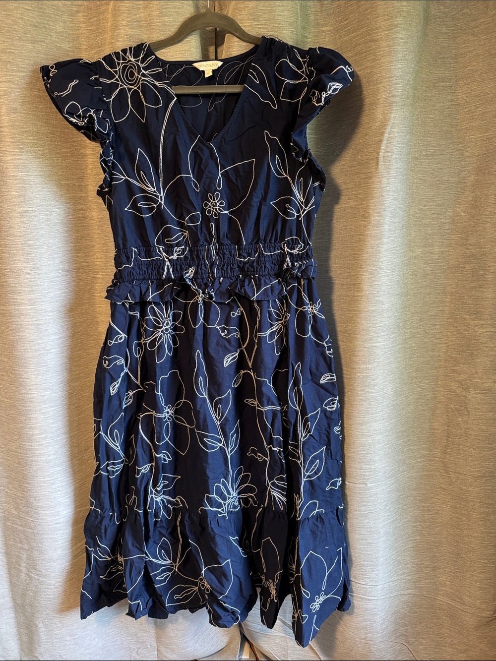 crown & ivy Navy Floral V‑Neck Maxi Dress